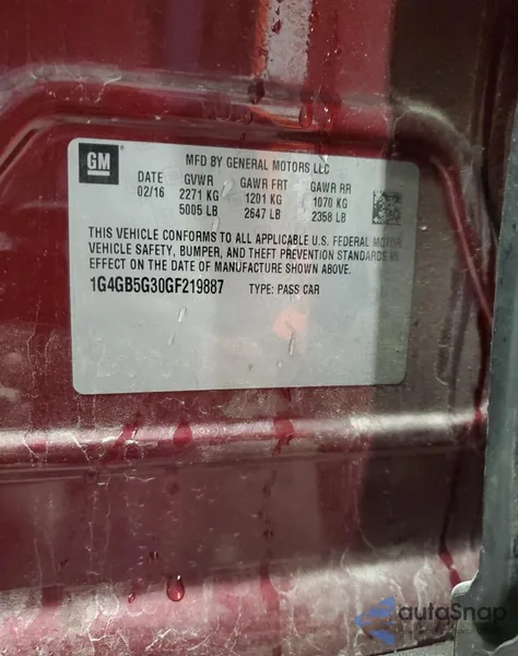 2016 Buick Lacrosse from USA, damaged, VIN 1G4GB5G30GF219887